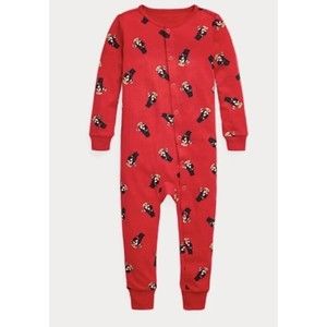 Polo Ralph Lauren Cotton Jersey One Pc Pajama Polo Bear Red 18 - 24m